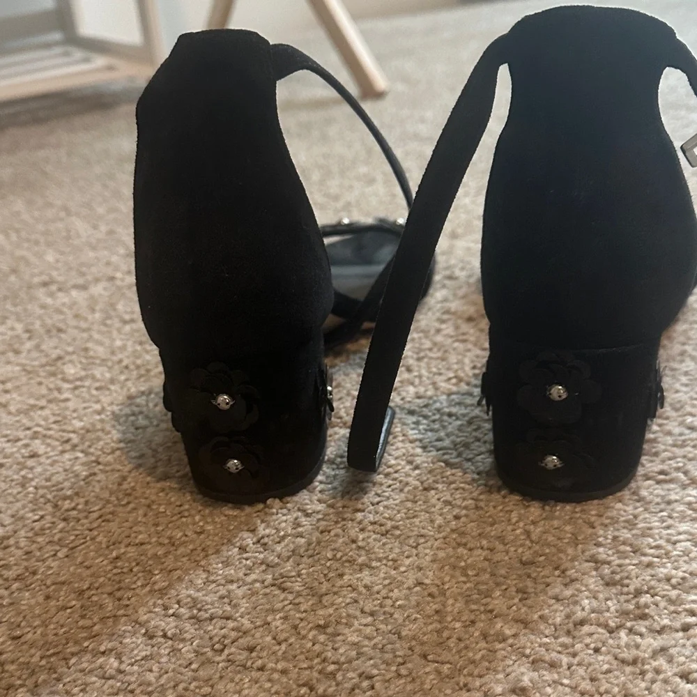 Michael Kors Black Heeled Sandals with Floral Embellishments